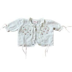 My Twinn Babies Cardigan Sweater Pink Flowers White Knit 19" Doll clothes 1999